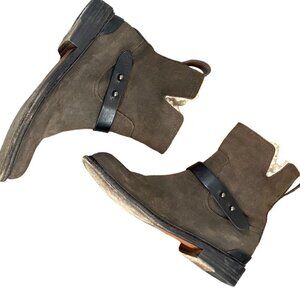 Rag & Bone Ashford Shearling Mid Calf Moto Boot Brown Suede Leather Sz 8.5 #236F